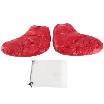 SUNGOOYUE 1 Pair Winter Warm Booties, Soft Duck Down Filled Winter Boots Sleeping Sock with Storage Bag for Camping Equipment