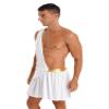 dPois Sissy Mens Ancient Rome Costume Halloween Cosplay Party One Shoulder Strap Suspender Ruffle Skirt White X-Large view 2