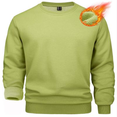 MAGCOMSEN Men's Fleece Lined Crewneck Sweatshirt - Casual Winter Pullover in Olive Green