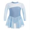 FEESHOW Youth Girls Shiny Rhinestones Mesh Long Sleeves Figure Ice Skating Ballet Dance Leotard Gymnastic Dress Sky Blue 16 Years view 3