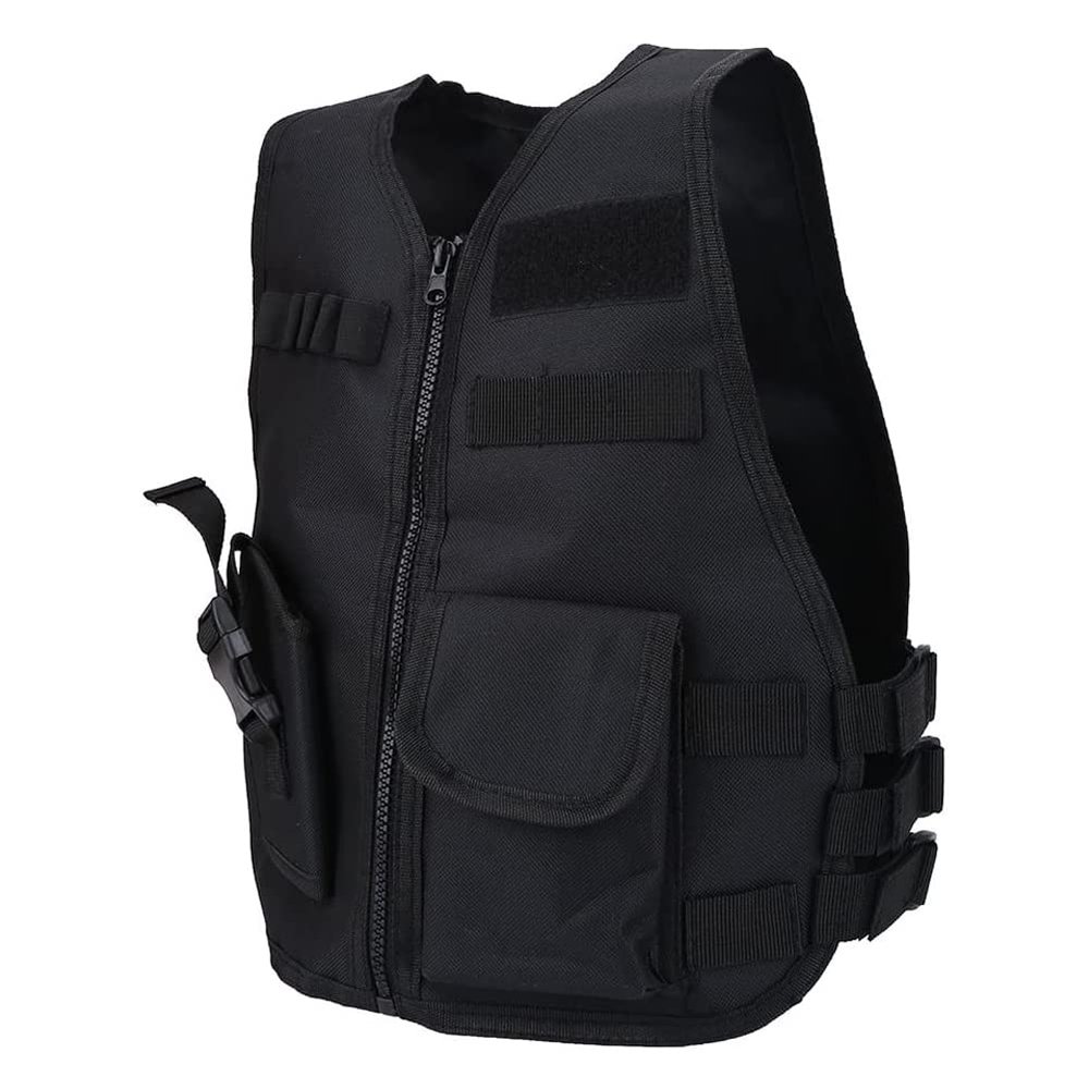 Xximuim Kids Tactical Vest,45CM Adjustable Nylon Children Outdoor Game Vest t with Multiple Pouches for Playing Game CS(Black)