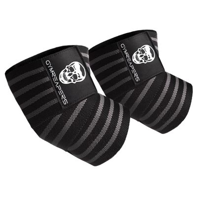 Gymreapers Weightlifting Elbow Wraps (1 Pair) - Flexible 40'' Elbow Compression Strap & Joint Support Brace - For Bench Press, Powerlifting, and Pressing (Gray)
