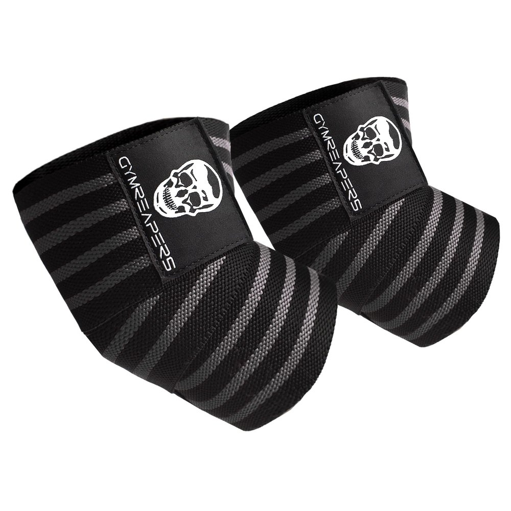 Gymreapers Weightlifting Elbow Wraps (1 Pair) - Flexible 40'' Elbow Compression Strap & Joint Support Brace - For Bench Press, Powerlifting, and Pressing (Gray)