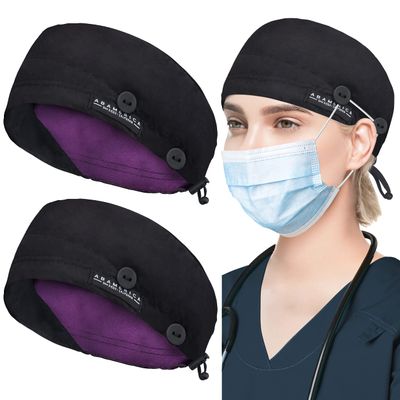 ABAMERICA Working Caps with Button and Sweatband, Adjustable Working Hats for Women Men, One Size (Tie Back or Toggle)