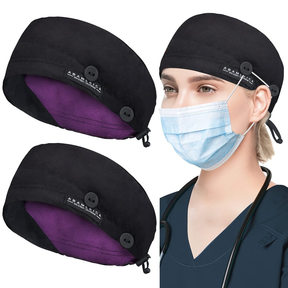ABAMERICA Working Caps with Button and Sweatband, Adjustable Working Hats for Women Men, One Size (Tie Back or Toggle)