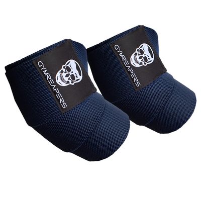 Gymreapers Weightlifting Elbow Wraps (1 Pair) - Flexible 40'' Elbow Compression Strap & Joint Support Brace - For Bench Press, Powerlifting, and Pressing (Navy)
