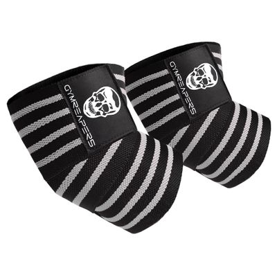 Gymreapers Weightlifting Elbow Wraps (1 Pair) - Flexible 40'' Elbow Compression Strap & Joint Support Brace - For Bench Press, Powerlifting, and Pressing (White)