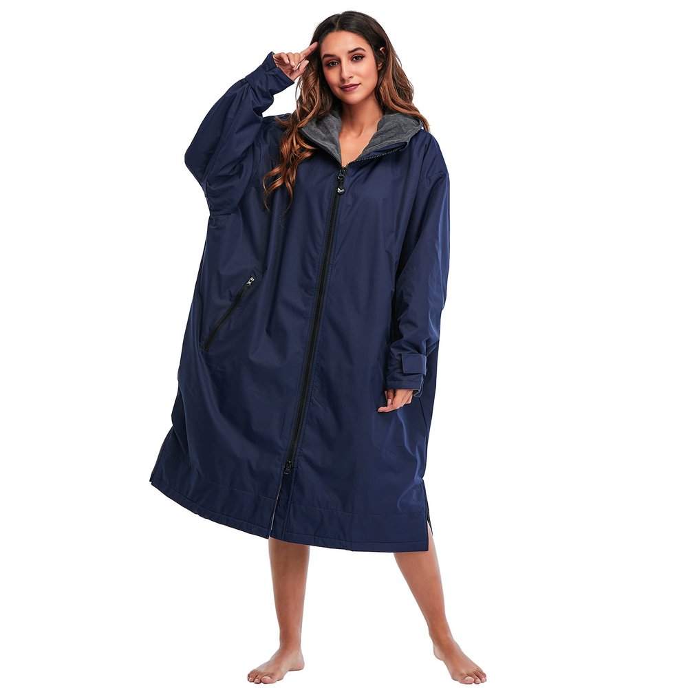 Adult Changing Robe, KUYUSHOP Surf Robe Dry Poncho Hooded Towel Oversized Coat Fleece Lining Thermal Swim Parka Weatherproof Long Sleeve Surfing Poncho with Hood For Watersports, Swimming, Surfing