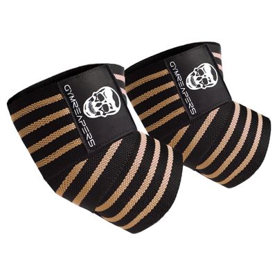 Gymreapers Weightlifting Elbow Wraps (1 Pair) - Flexible 40'' Elbow Compression Strap & Joint Support Brace - For Bench Press, Powerlifting, and Pressing (Tan)