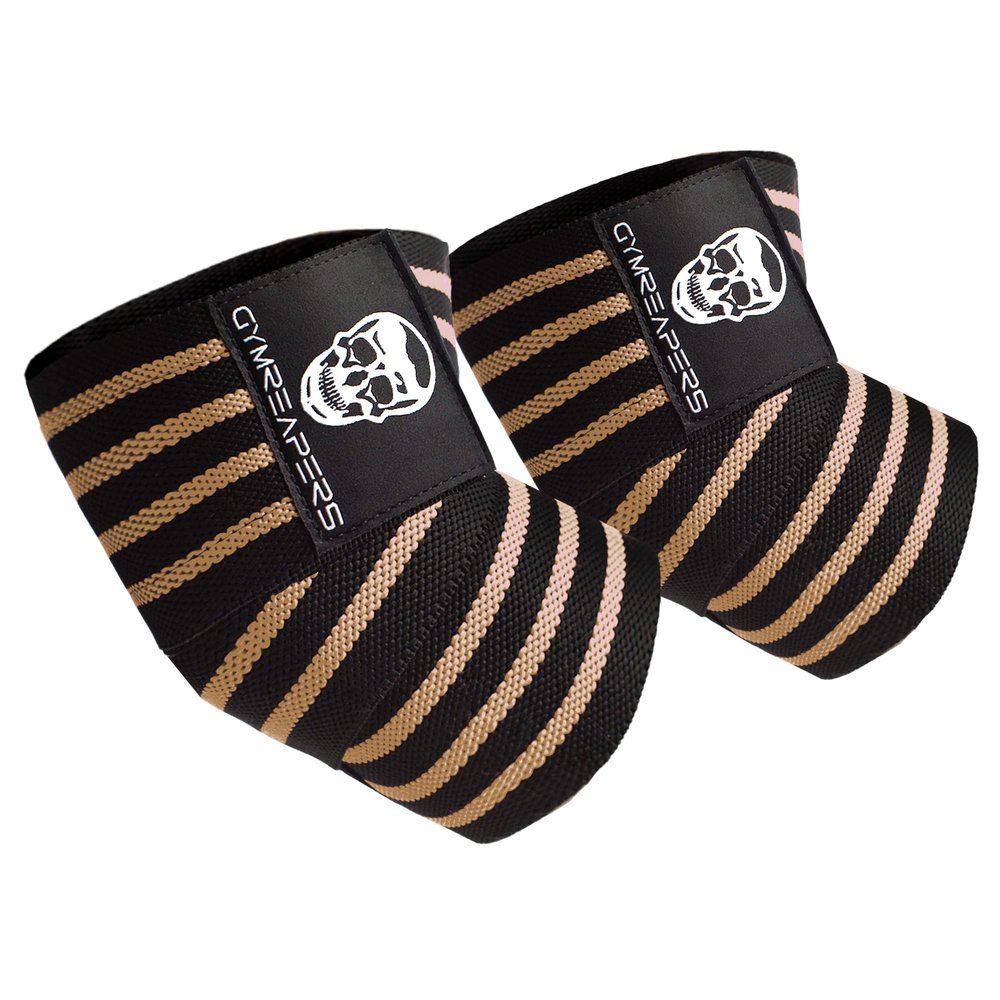 Gymreapers Weightlifting Elbow Wraps (1 Pair) - Flexible 40'' Elbow Compression Strap & Joint Support Brace - For Bench Press, Powerlifting, and Pressing (Tan)