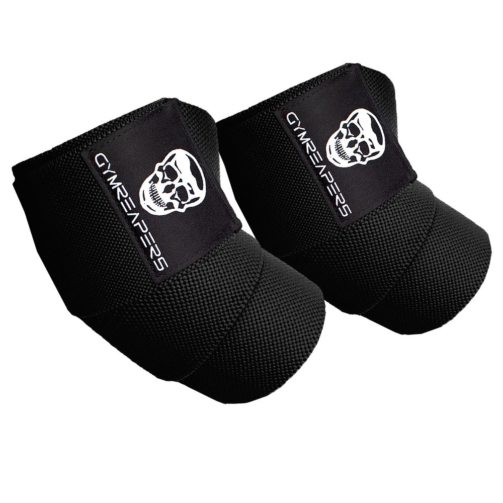 Gymreapers Weightlifting Elbow Wraps (1 Pair) - Flexible 40'' Elbow Compression Strap & Joint Support Brace - For Bench Press, Powerlifting, and Pressing (Black)