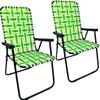 Lawn Chair Folding Steel Webbing Chaise Patio Lounger Seat Wood Handles Great for Camping, Beach, Fishing, Backyard, Stadium, Pool, Boating, and Sports 2 Pack Green view 1