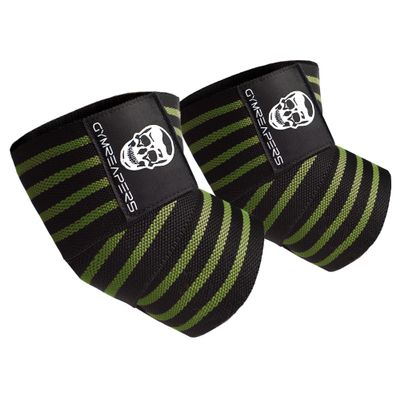 Gymreapers Weightlifting Elbow Wraps (1 Pair) - Flexible 40'' Elbow Compression Strap & Joint Support Brace - For Bench Press, Powerlifting, and Pressing (Green)