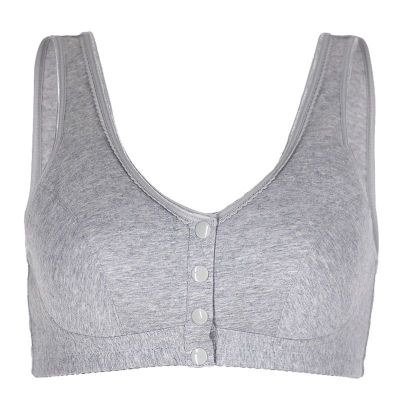 Telusu Elderly Women's Cotton Mastectomy Bras No Underwire Front Closure Breast Prosthesis Pocket Sports Bra Underwear (Color : Gray, Size : 95/42ABC)