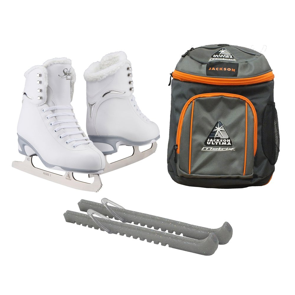 Jackson Ultima Finesse JS184 Figure Ice Skates for Women Bundle with Guardog Skate Guards, Jackson Skate Backpack/Skates Color: Fleece/Width: Medium/Size: Toddler 8 (Kid's)