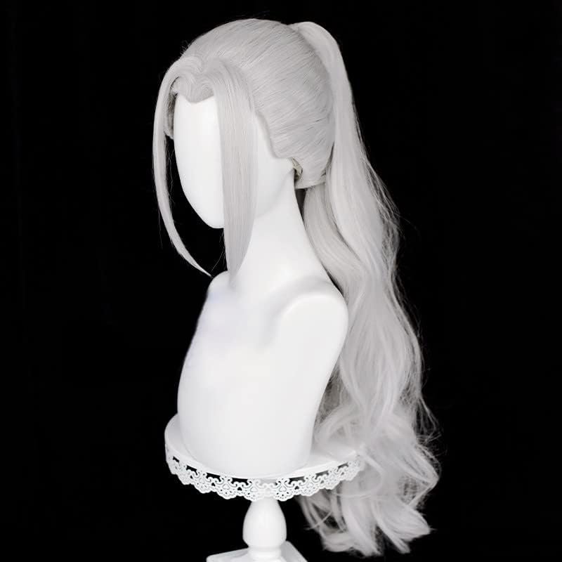 TO KU TOO YUO Game Cosplay Wigs Silver Gray Long With Ponytail Clips Heat Resistant Synthetic Hair Anime Wig