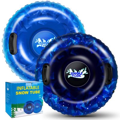 Snow Tube, WOLKEK 2 Pack 40" Inflatable Snow Sled for Kids and Adult, Thickened Heavy Duty Hard Bottom Sleds for Snow with Handles, Winter Toys for Outdoor Sledding Snow Tube Sports