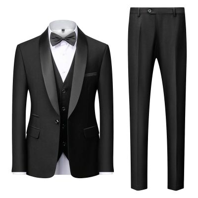 Men's Slim Fit 3 Piece Suit Single Breasted Jacket Blazer Vest Pants Set Wedding Prom Shawl Lapel Tuxedo Suits (Black,Small)