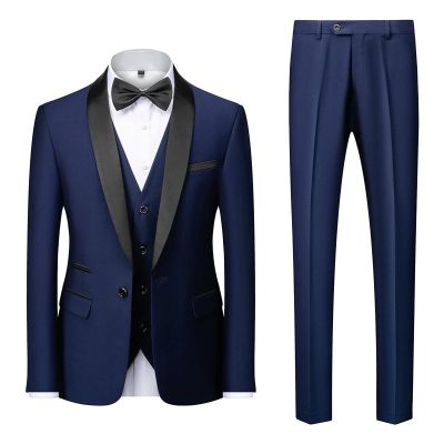 Men's Slim Fit 3 Piece Suit Single Breasted Jacket Blazer Vest Pants Set Wedding Prom Shawl Lapel Tuxedo Suits (Dark Blue,5X-Large)