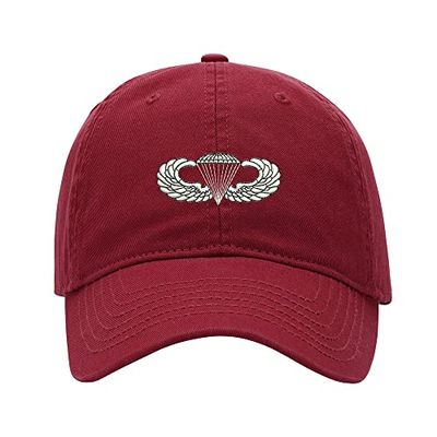 Baseball Cap Men Army Airborne Paratrooper Wings Embroidered Washed Cotton Dad Hat Baseball Caps (Red,7 5/8)