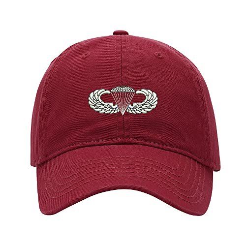Baseball Cap Men Army Airborne Paratrooper Wings Embroidered Washed Cotton Dad Hat Baseball Caps (Red,7 5/8)
