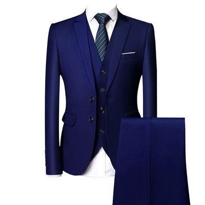 Maiyifu-GJ Men's Regular Fit 3 Piece Suit Set Two Button Solid Business Blazer Vest Pants Casual Slim Fit Groomsmen Wedding Suits (Dark Blue,3X-Large)