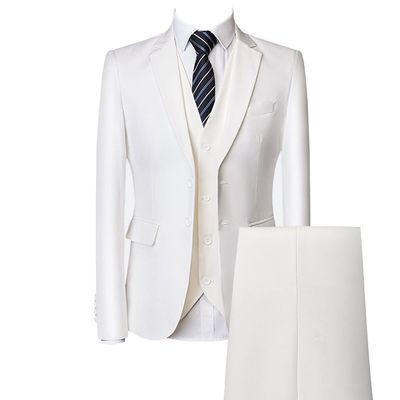 Men's Regular Fit 3 Piece Suit Set Two Button Solid Business Blazer Vest Pants Casual Slim Fit Groomsmen Wedding Suits (White,XX-Large)