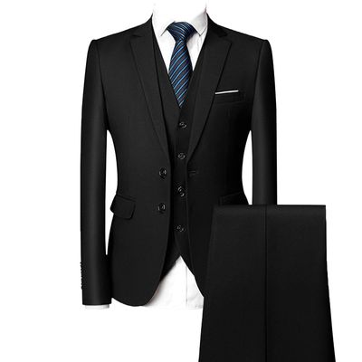 Maiyifu-GJ Men's Regular Fit 3 Piece Suit Set Two Button Solid Business Blazer Vest Pants Casual Slim Fit Groomsmen Wedding Suits (Black,Large)