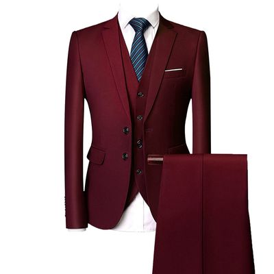 Men's Regular Fit 3 Piece Suit Set Two Button Solid Business Blazer Vest Pants Casual Slim Fit Groomsmen Wedding Suits (Dark Red,Small)