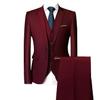 Men's Regular Fit 3 Piece Suit Set Two Button Solid Business Blazer Vest Pants Casual Slim Fit Groomsmen Wedding Suits (Dark Red,Small) view 1