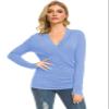 Afibi Womens Slim Fitted Deep V Neck Cross Wrap Top Long Sleeve T-Shirts (X-Large, Cornflower Blue) view 2