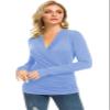 Afibi Womens Slim Fitted Deep V Neck Cross Wrap Top Long Sleeve T-Shirts (X-Large, Cornflower Blue) view 3