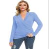Afibi Womens Slim Fitted Deep V Neck Cross Wrap Top Long Sleeve T-Shirts (X-Large, Cornflower Blue) view 4