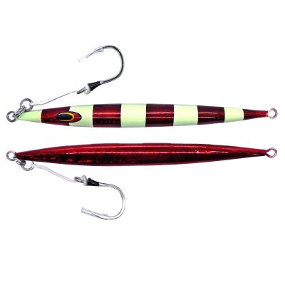 2pcs Fish WOW! 200g Fast Fall jig 7oz Vertical Streaker High Pitch Speed Drop Jig with BKK deep Jigging Hook Red Glow Stripes