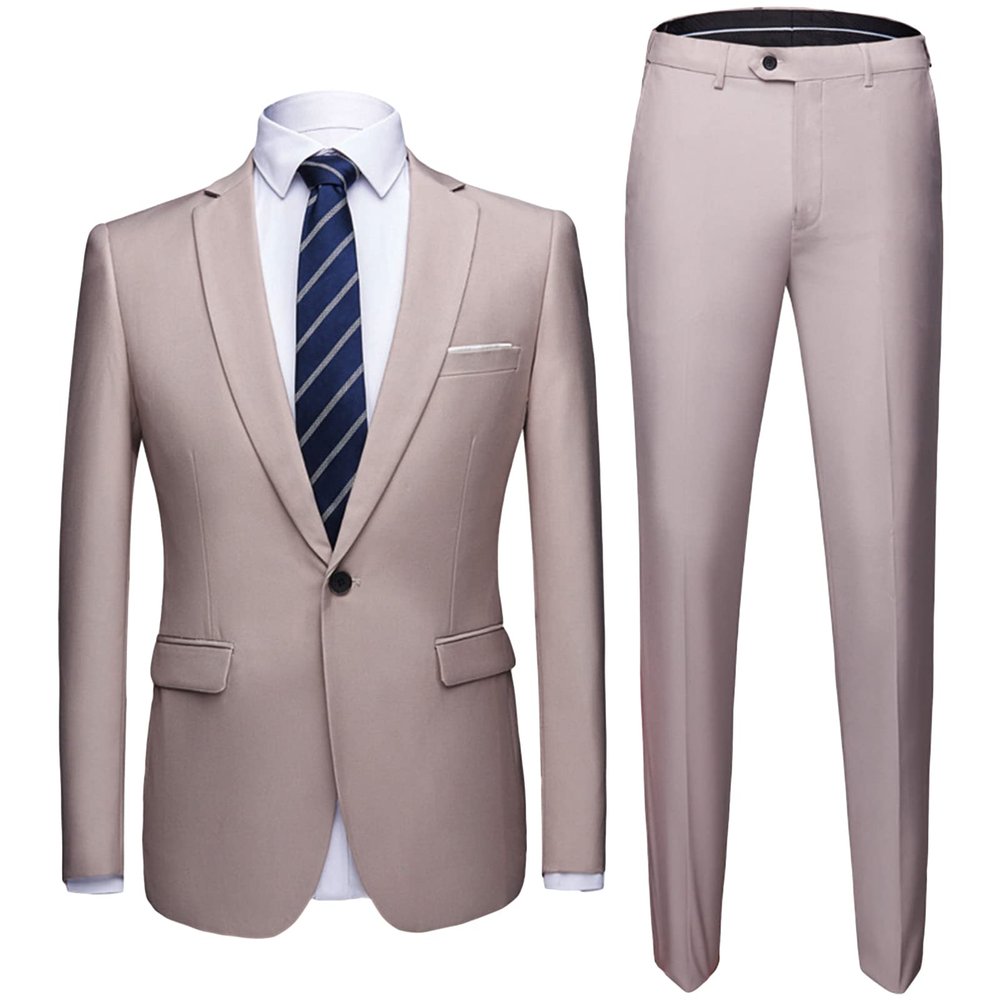Maiyifu-GJ Men's One Button 2 Piece Suits Solid Formal Wedding Tux Blazer & Pants Casual Daily Party Dress Suit Jacket Set (Light Yellow,XX-Large)