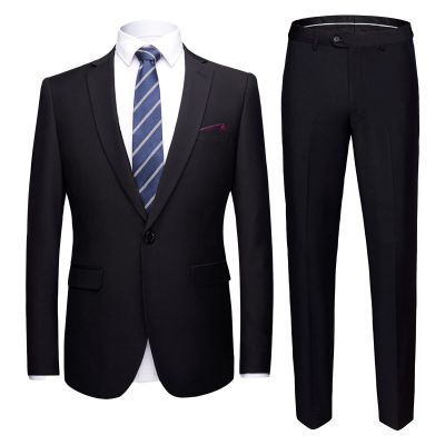 Maiyifu-GJ Men's One Button 2 Piece Suits Solid Formal Wedding Tux Blazer & Pants Casual Daily Party Dress Suit Jacket Set (Black 3,4X-Large)