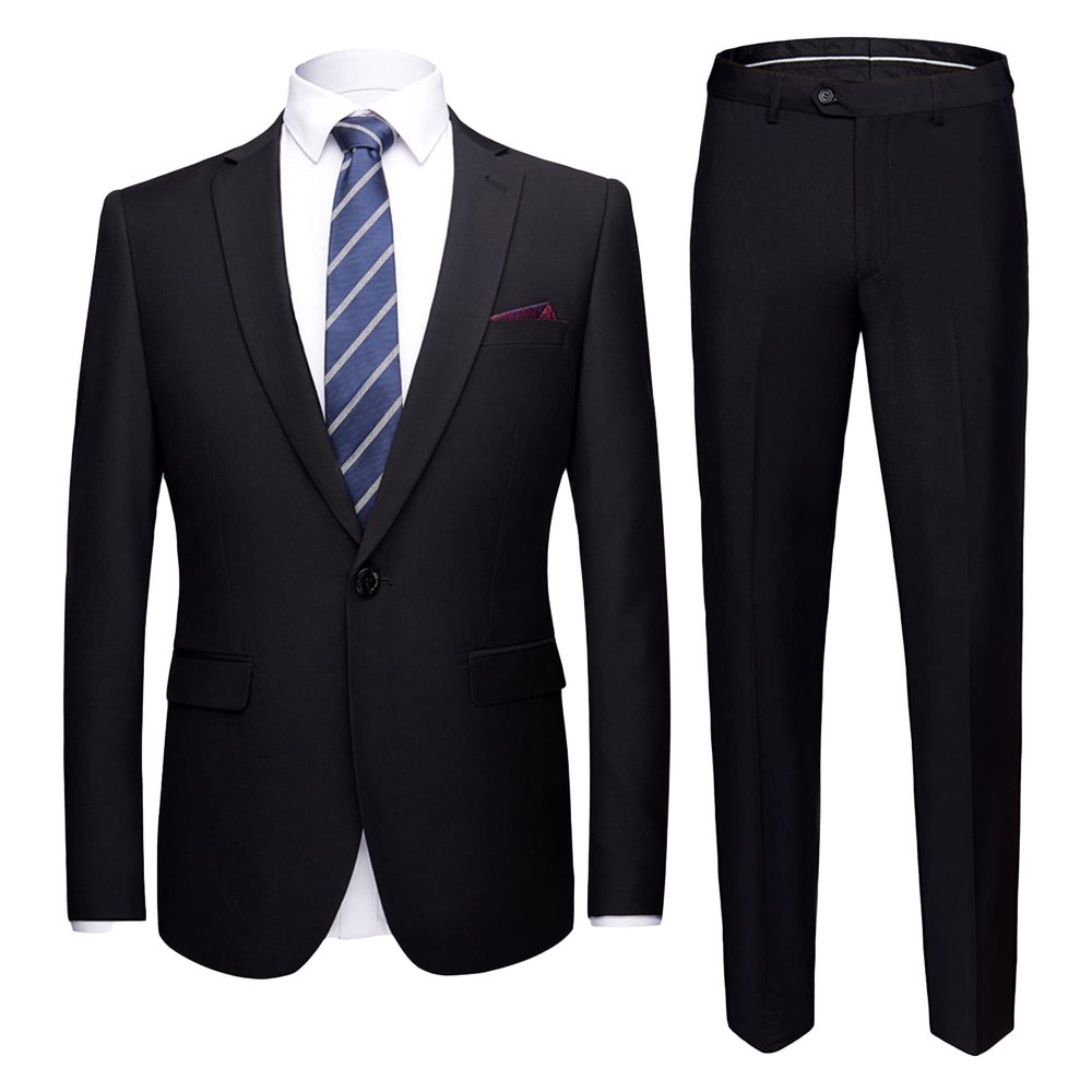 Maiyifu-GJ Men's One Button 2 Piece Suits Solid Formal Wedding Tux Blazer & Pants Casual Daily Party Dress Suit Jacket Set (Black 3,4X-Large)