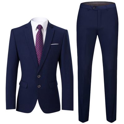 Men's One Button 2 Piece Suits Solid Formal Wedding Tux Blazer & Pants Casual Daily Party Dress Suit Jacket Set (Blue 1,4X-Large)