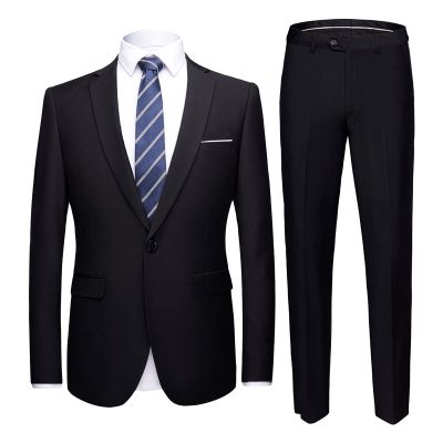 Men's One Button 2 Piece Suits Solid Formal Wedding Tux Blazer & Pants Casual Daily Party Dress Suit Jacket Set (Black 1,X-Large)
