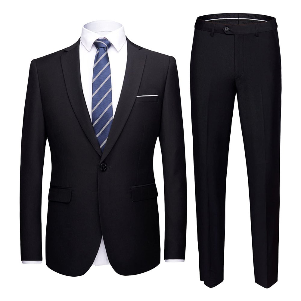 Men's One Button 2 Piece Suits Solid Formal Wedding Tux Blazer & Pants Casual Daily Party Dress Suit Jacket Set (Black 1,X-Large)
