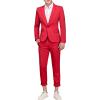 Men's Slim Fit 2 Pieces Suit One Button Solid Formal Blazer & Pants Single Breasted Prom Wedding Tuxedo Set (Red,Medium) view 1