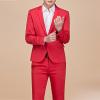 Men's Slim Fit 2 Pieces Suit One Button Solid Formal Blazer & Pants Single Breasted Prom Wedding Tuxedo Set (Red,Medium) view 3