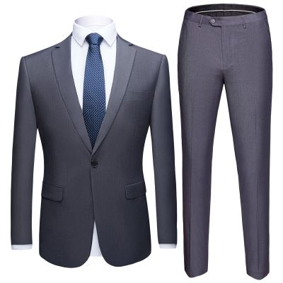 Men's One Button 2 Piece Suits Solid Formal Wedding Tux Blazer & Pants Casual Daily Party Dress Suit Jacket Set (Grey,5X-Large)