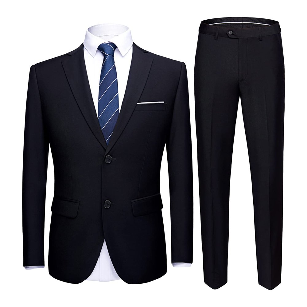 Maiyifu-GJ Men's One Button 2 Piece Suits Solid Formal Wedding Tux Blazer & Pants Casual Daily Party Dress Suit Jacket Set (Black 2,3X-Large)