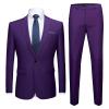 Maiyifu-GJ Men's One Button 2 Piece Suits Solid Formal Wedding Tux Blazer & Pants Casual Daily Party Dress Suit Jacket Set (Purple 1,Small) view 1