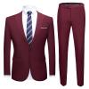 Men's One Button 2 Piece Suits Solid Formal Wedding Tux Blazer & Pants Casual Daily Party Dress Suit Jacket Set (Red Wine,Large) view 1