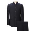 Men Chinese Tunic Suit 2 Piece Vintage Mandarin Collar Blazer Pant Set Traditional Formal Business Suit Set (Dark Blue,Medium) view 1
