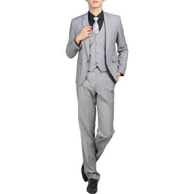 Maiyifu-GJ Men' 3 Piece Solid Color Suit Set Single Breasted Slim Jacket Vest Pants Formal Business Wedding Prom Blazer Sets (Light Grey,X-Small)