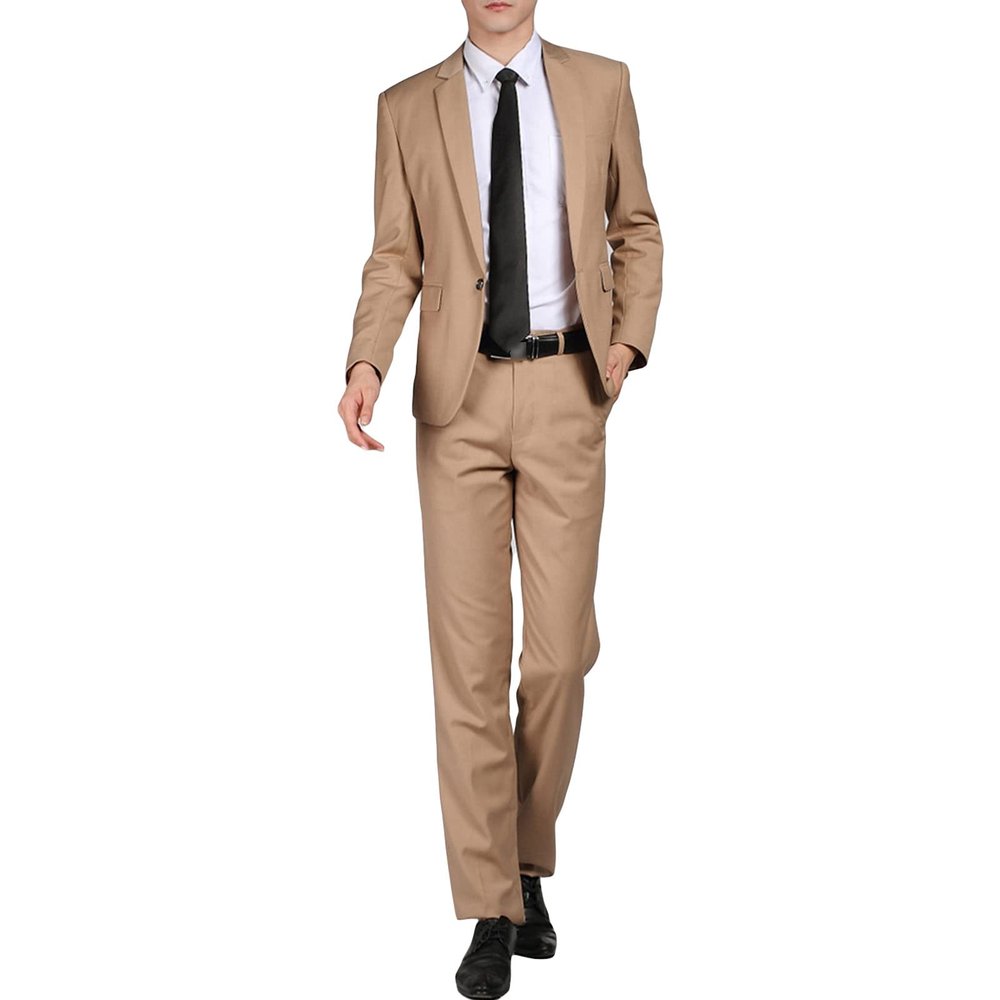Men' 3 Piece Solid Color Suit Set Single Breasted Slim Jacket Vest Pants Formal Business Wedding Prom Blazer Sets (Yellow,XX-Large)