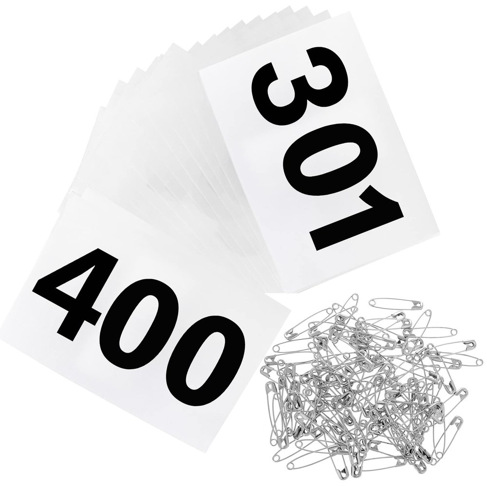 Outink Running Bibs Race Competitor Numbers Waterproof Runners Race Numbers with Safety Pins for Marathon Races Events 5.9" x 7.9" (Number 301-400)